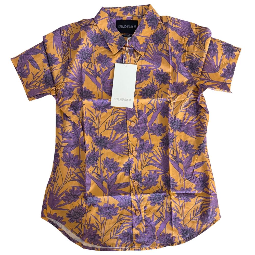 Wildfang The Essential Short Sleeve Button-Up Purple & Orange Floral Size XS NWT